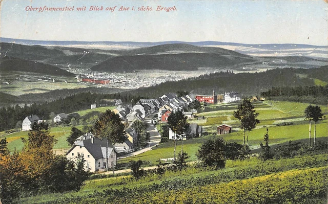 Oberpfannenstiel mit Blick auf Aue i. sächs. Erzgeb. Postkarte AK