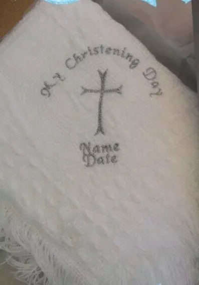 Babys christening shawl/blanket plain or embroidered personalised large cross