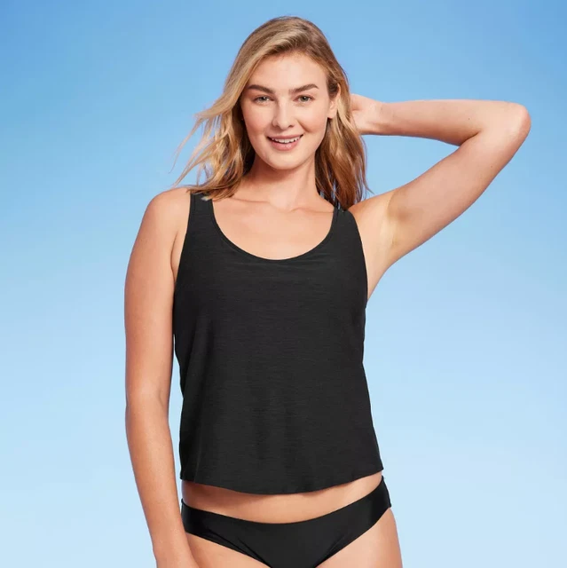 Kona Sol Women's Tie Back Tankini Top - Black Size S (4-6) NWT