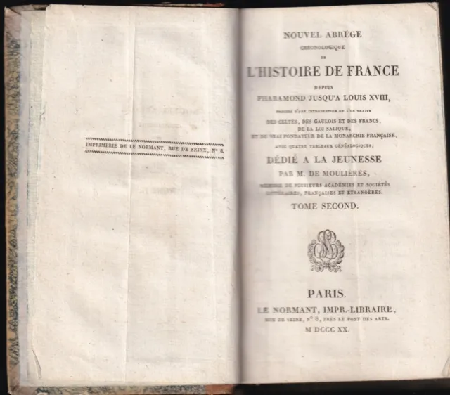 HISTOIRE de FRANCE de PHARAMOND à LOUIS XVIII abrégé par M. de MOULIÉRES 1820 T2 2