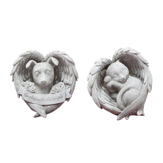 Pet Dog for Cat Monument Angel Wing Memorial Tombstone Resin Statue Crafts Ornam