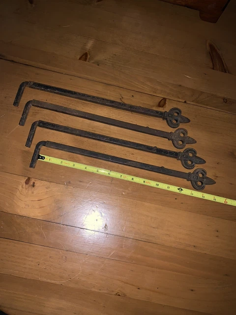 Lot Of 4 Antique Fleu De Lis-Curtain Swing Arm-Metal & Cast Iron-15-24”!