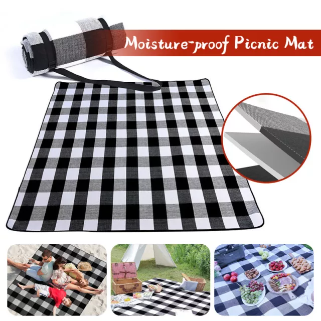 Waterproof Picnic Blanket Check Travel Outdoor Park Camping Rug Portable 250CM