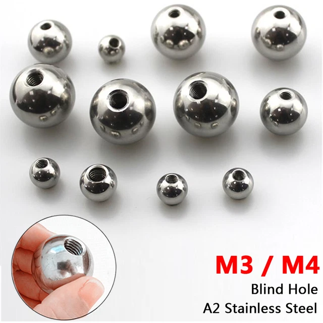 Perla a sfera in acciaio inox Ø 5 mm-60 mm solido 304 A2 con foro cieco filettato M3 M4