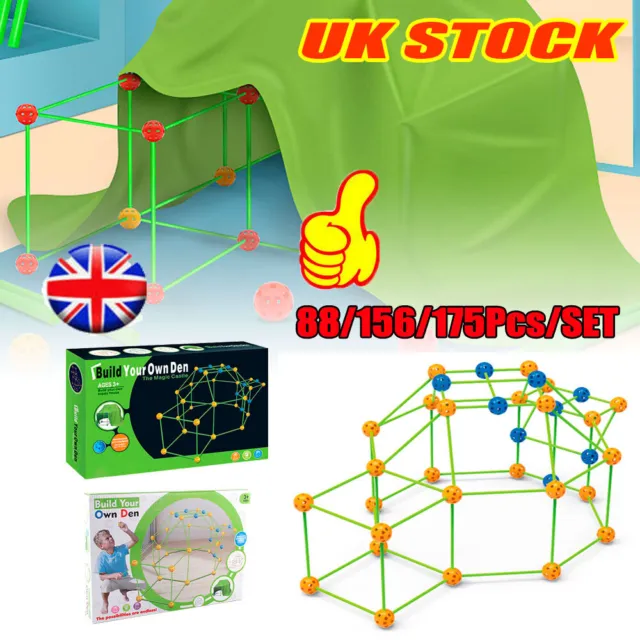 174Pcs Build Your Own Den Set Kit Children DIY Tent DIY Play House Kids Tents UK