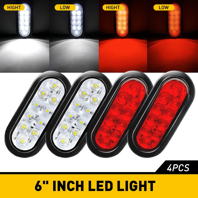 4x 6" Oval White/Red LED Trailer Truck Sealed Reverse Back-Up Brake Tail Light L
