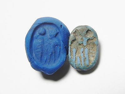 Zurqieh -Af127- Ancient Egypt ,  New Kingdom Egyptian Blue Scarab 1400 B.c