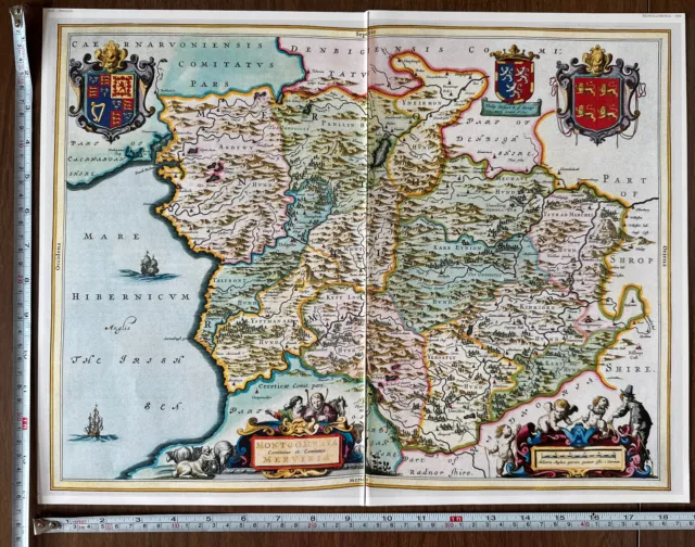 Rare Old Antique Tudor Blaeu Map Montgomeryshire Merionethshire  1600s REPRINT