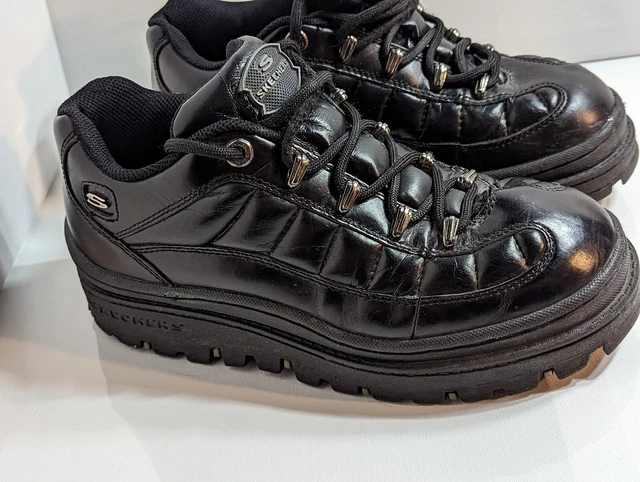 Womens Skechers Jammers Black Platform Learher Oxford Size 8.5