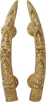 Tuskar Style Ganesha Carving Brass Door Handle Pair Home Decor Gift Item