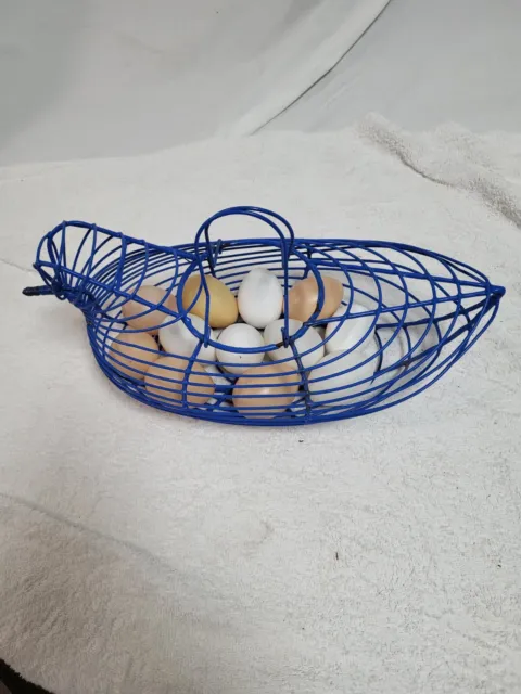Vintage Wire Chicken Egg Gathering Basket w/Handles & plastic eggs