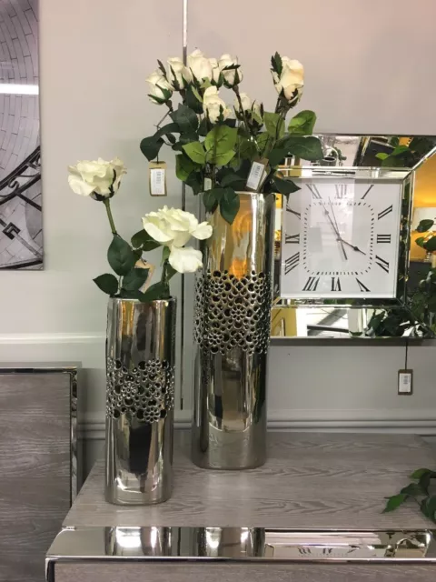 Decorative 36cm Small Silver Square Vase Home Display Decor Pot Gift Present