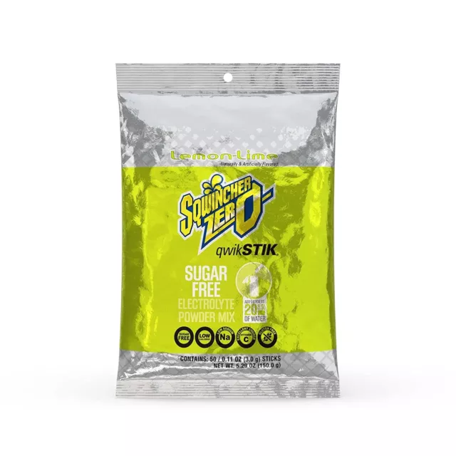 Sqwincher Zero Qwik Stik Sugar Free, Lemon Lime, .11 0z (Pack of 50)