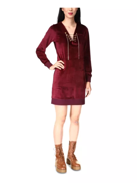MICHAEL MICHAEL KORS Womens Burgundy Unlined Long Sleeve Tunic Dress L ...