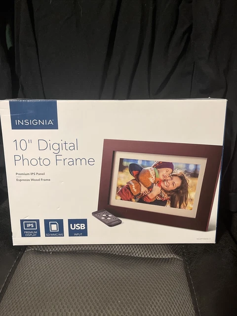Marco de fotos digital 10" Insignia Premium Panel IPS - Marco de madera espresso - NUEVO