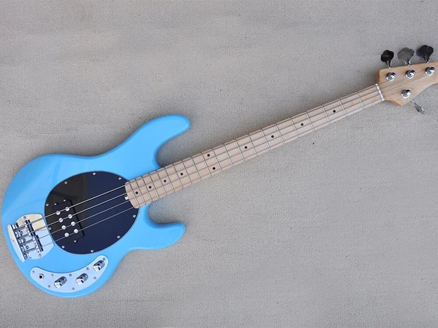 4 Strings Metal Blue Electric Bass Guitar with Maple Fretboard Black Pickguard