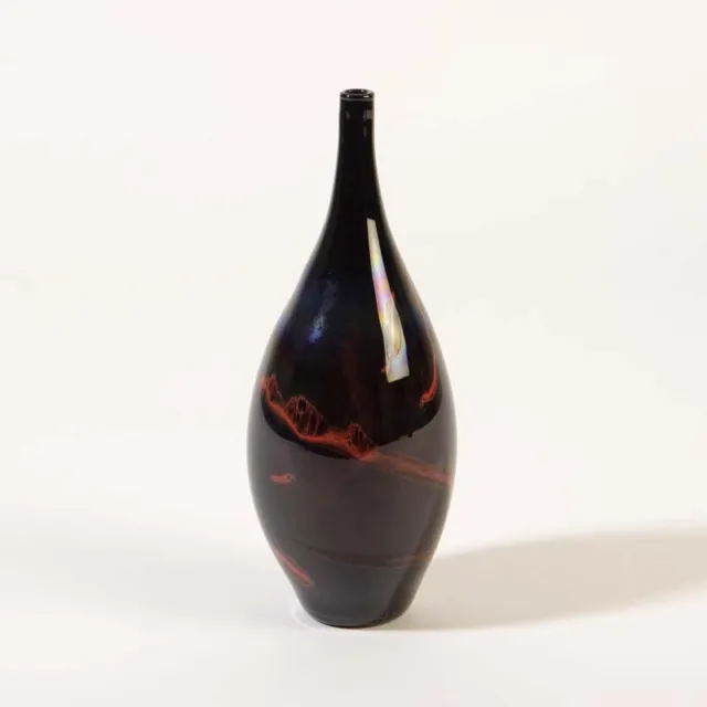 Studioglas Lampenglas Pavel Molnar Vase Enghalsvase schwarz Lüster signiert 1979