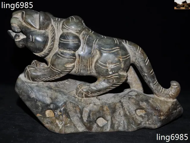 China Hongshan Culture Old jade Stone carved Animal Tiger Lucky Feng Shui Statue