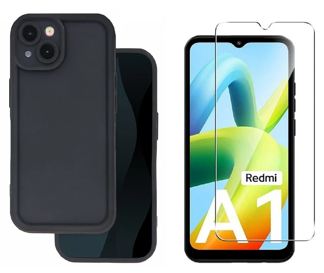 Custodia In Silicone Per Xiaomi Redmi A1 + Vetro Temperato &ndash; Pixfab, Nera, Antiurto