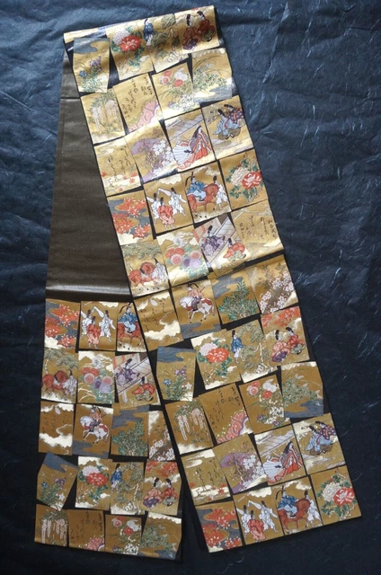 FUKURO Obi Japanese Kimono Vintage Woven Woman Belt Silk Gold Edo People Life