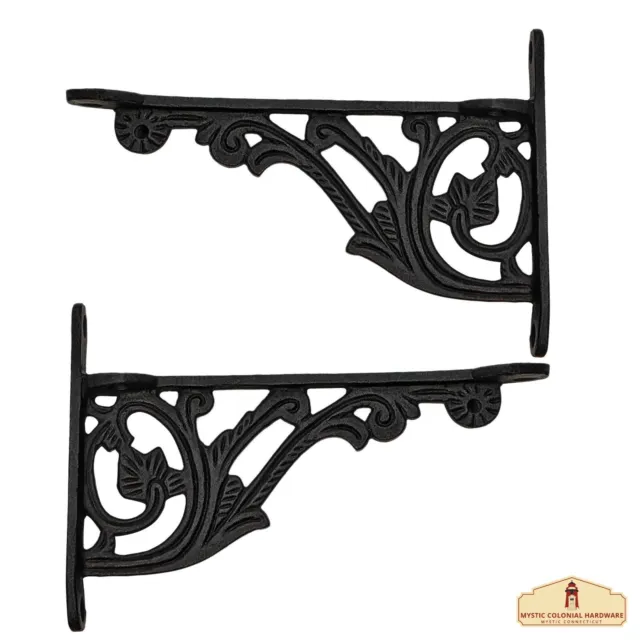 Shelf Bracket Decorative Victorian Cast Iron Black Hardware Shelves Support Pair