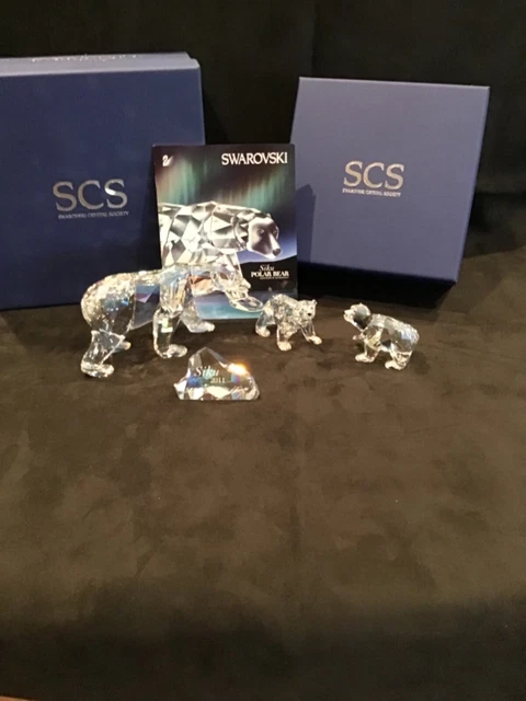 Swarovski 2011 annual " Siku " Polar Bear PLUS two Polar Bear cubs. Perfect-box-