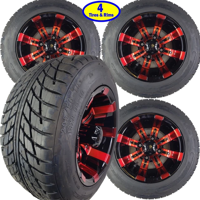 GOLF CART 10& REDBLACK JWT CUSTOM WHEELS and 205/5010 DOT LOW PROFILE