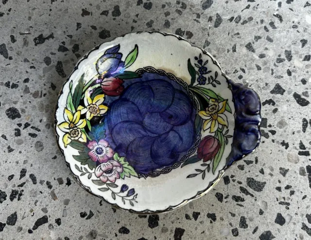 Maling Ware Handpainted Trinket Dish Blue Flowers
