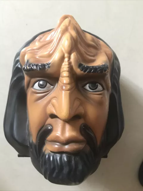 1993 Star Trek Next Generation Worf Head Talking Carrying Case Lunch Box Storage