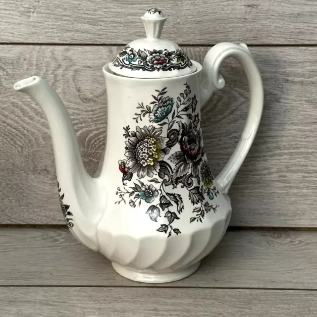 Vintage Ridgway Ironstone Staffordshire Clifton Coffee Pot Colourful Flowers
