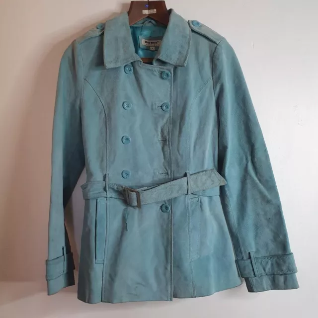 Barneys Originals Vintage 90s blue leather suede jacket UK size 10