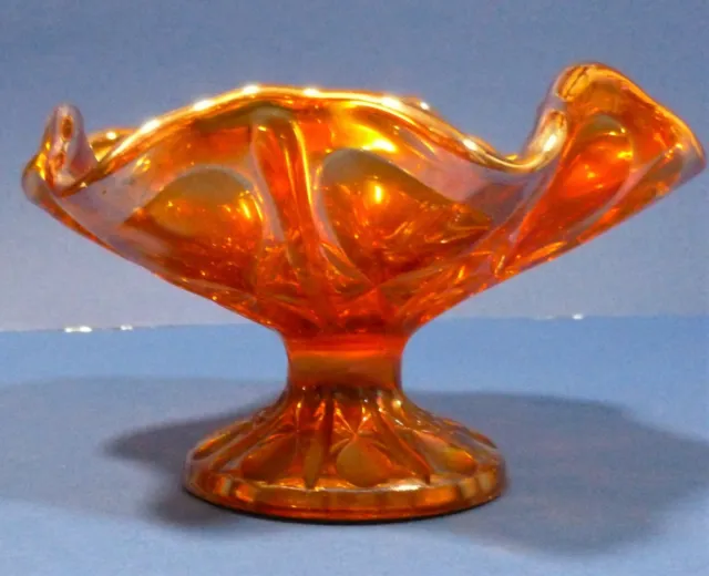 Vintage Carnival Glass Marigold Ruffled Dish On Stand Iridescent Simple Pattern
