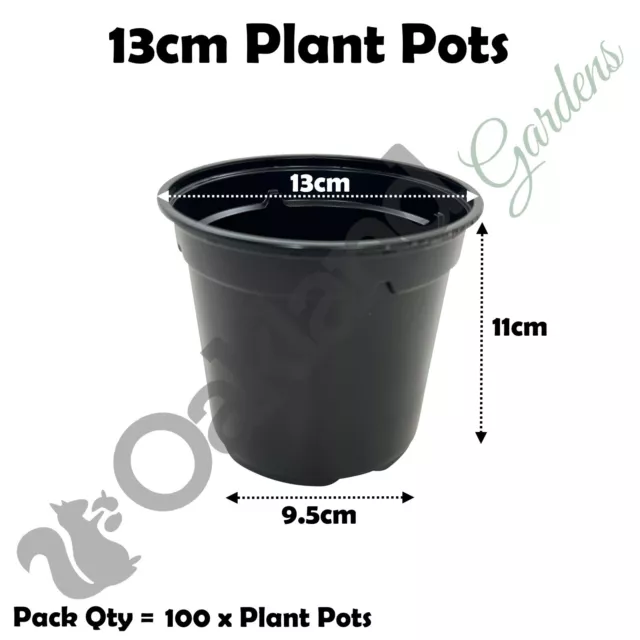 13 cm pots de plantes (1 litre) pot de fleurs en plastique noir grand profond complet | x 100