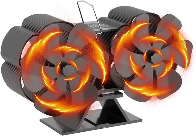 Ventilatore Per Stufa A Legna Wiltec A Doppia Testa Con 12 Pale – Funziona Senza Elettricità, Distribuisce Il Calore Fino A 350°C E Fa Risparmiare Legna