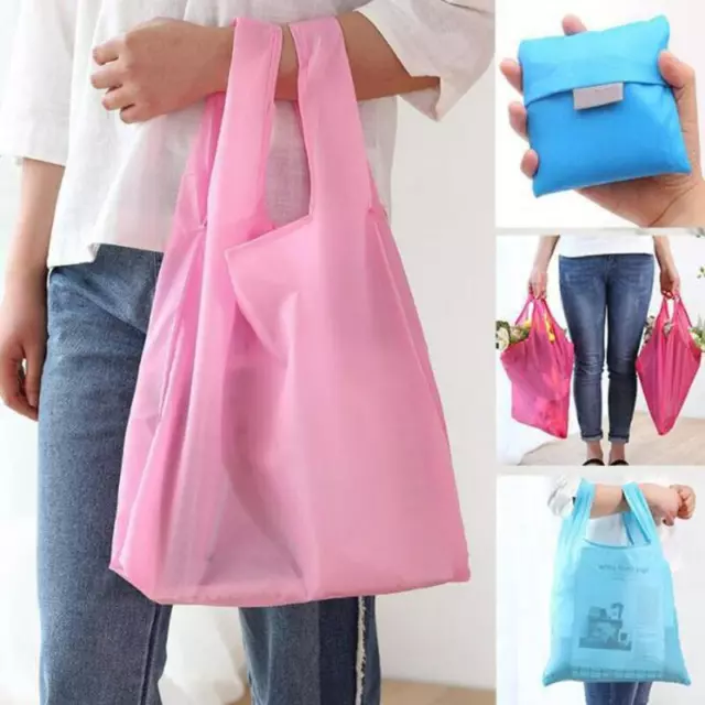 Shopping Bag Solid Color Eco-friendly Folding Reusable Portable Shoulder Handbag