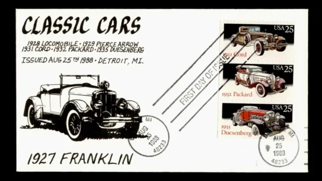 1927 Franklin 1931 Cord 1932 Packard 1935 Duesenberg - Usa First Day Cover 1983