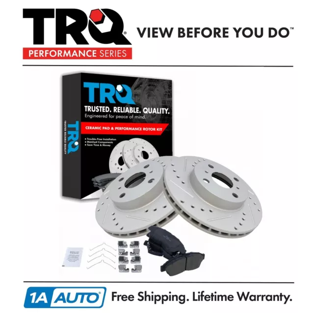 TRQ Performance Drilled Slotted Coated Brake Rotor & Ceramic Pad Front Set