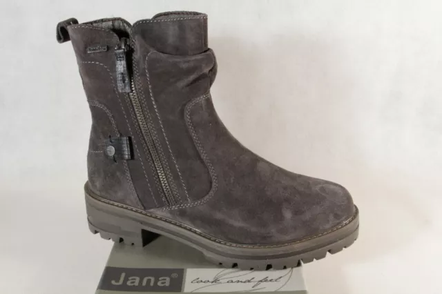 Jana-Tex Femme Bottines Bottes Boots D'Hiver Gris Cuir Véritable 26427 Neuf