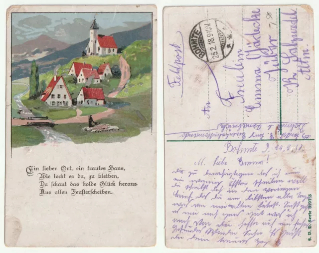 82446 - Ein lieber Ort, ein trautes Haus - Feldpostkarte, gelaufen 25.2.1918