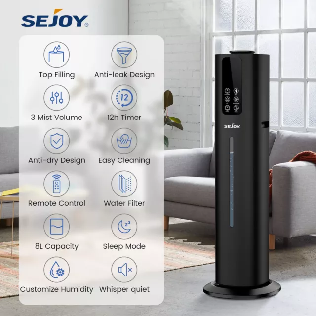 SEJOY Humidificador de Aire 8L Capacidad Relleno Superior Boquilla 360° Difusor 3