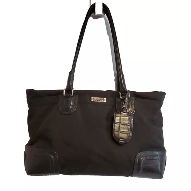 Vintage Tumi Ballistic Nylon Tote Black Croc Leather Trim Business Travel Bag