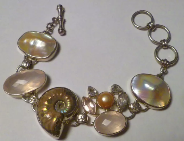 FANTASTIC Starborn Creations 925 Sterling Ammonite Rose Quartz linked bracelet