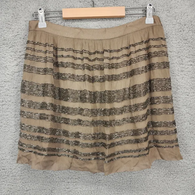 Club Monoco Lynda Skirt Women's Size 10 Beige Beaded Silk Mini Skirt Zip Closure