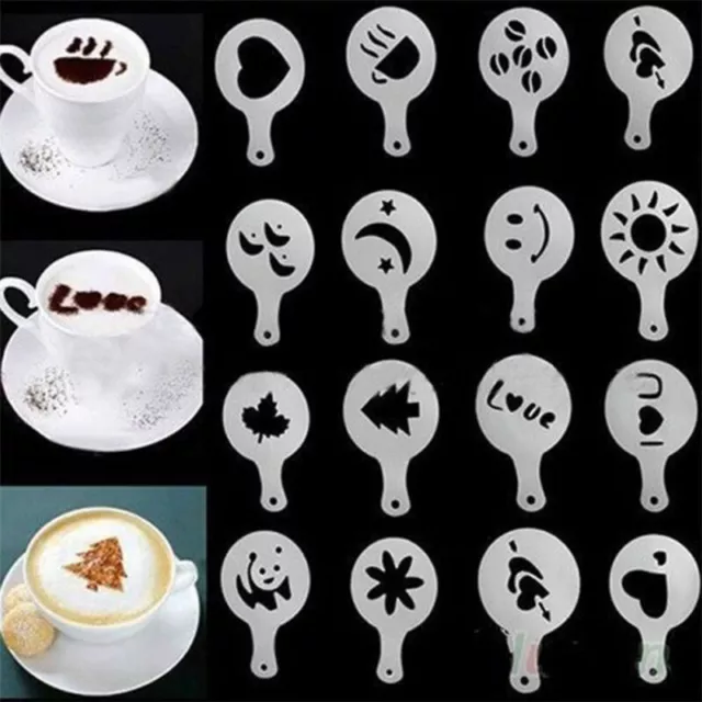 16 PIEZAS Molde Capuchino Elegante Café Impresión Modelo Pastel Plantillas Café TNHUK