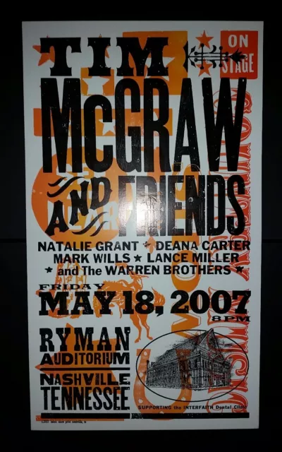 TIM MCGRAW Ryman 2007 HATCH SHOW PRINT Nashville Tour Poster Friends Band Warren