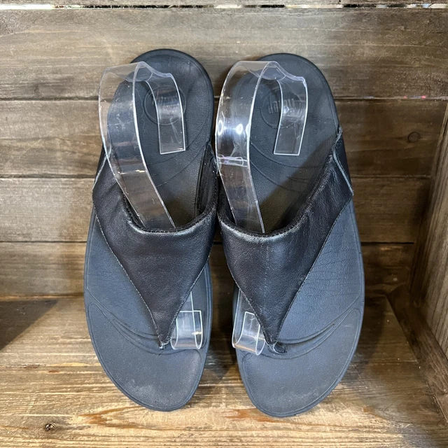 Womens FitFlop Lulu Black Leather Comfort Thong Sandals Flip Flops Size 10 M GUC 3