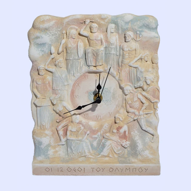 GREEK TWELVE OLYMPIANS Gods Plaster Wall Clock, Ancient Decor, Greek