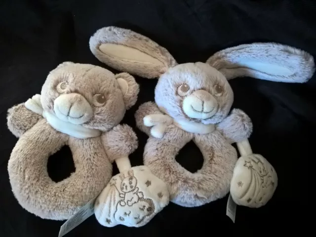 lot doudou hochet ours lapin beige marron blanc lapin nuage étoile SIMBA NICOTOY