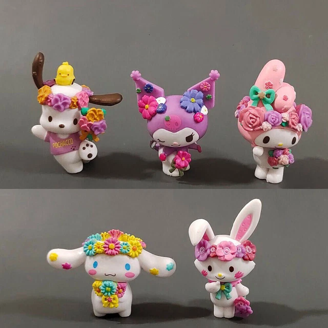 5pcs Flower Wreath Kuromi My Melody Cinnamoroll Figures Pochacco PVC Doll Toy