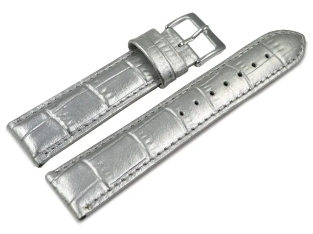 Bracelet montre cuir de veau grain croco argenté 14mm 16mm 18mm 20mm NEUF